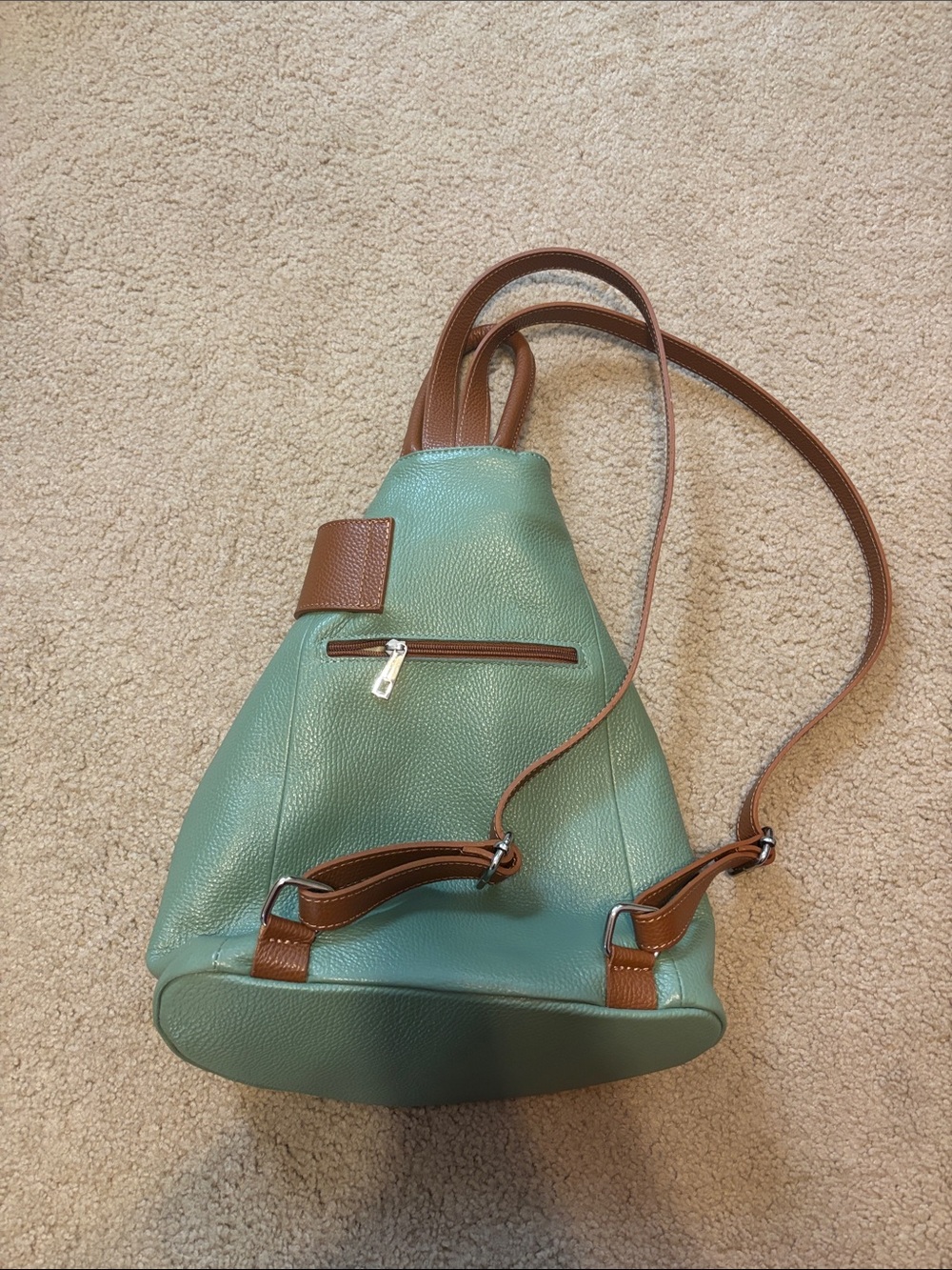 Two Toned Leather Backpack with Wrap Closure - Picture 3 of 7